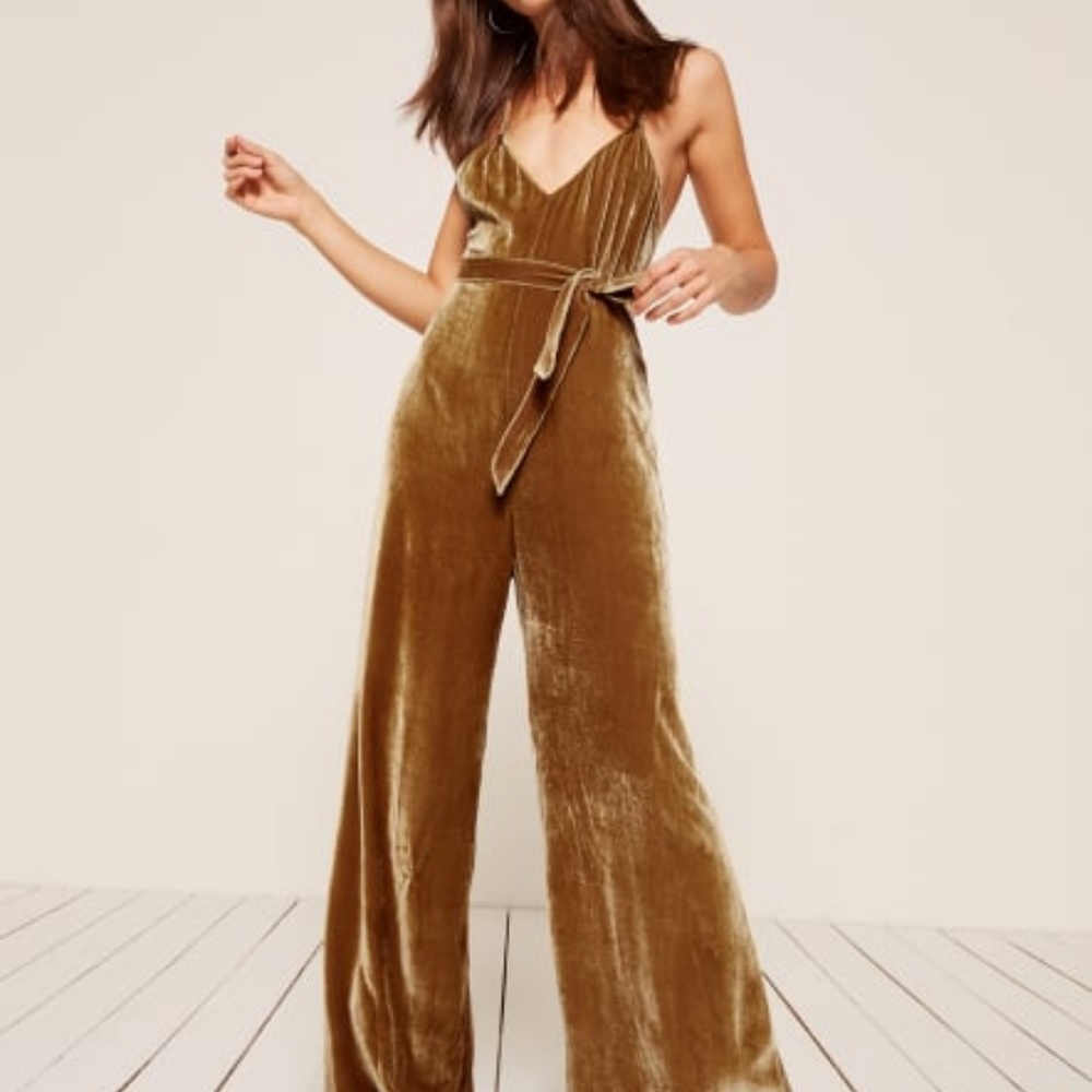 Reformation Gold Moonstone Jumpsuit Velvet NWT